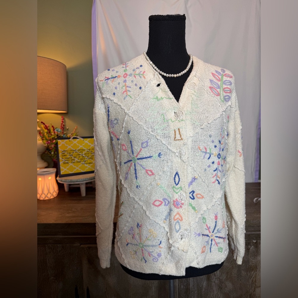 VTG Berek Cream Linen Blend Cottagecore Cardigan